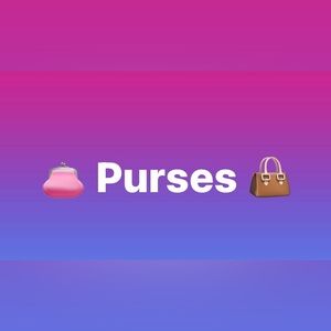 Purses of different styles- handbags, crossbody, totes, clutch, wallet.